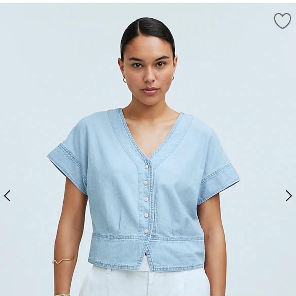 NWT Madewell Denim Pleated Short-Sleeve Top